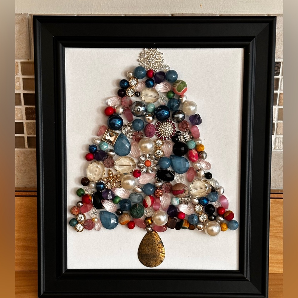 Handmade rustic Festive Beaded Christmas Tree Wall Art